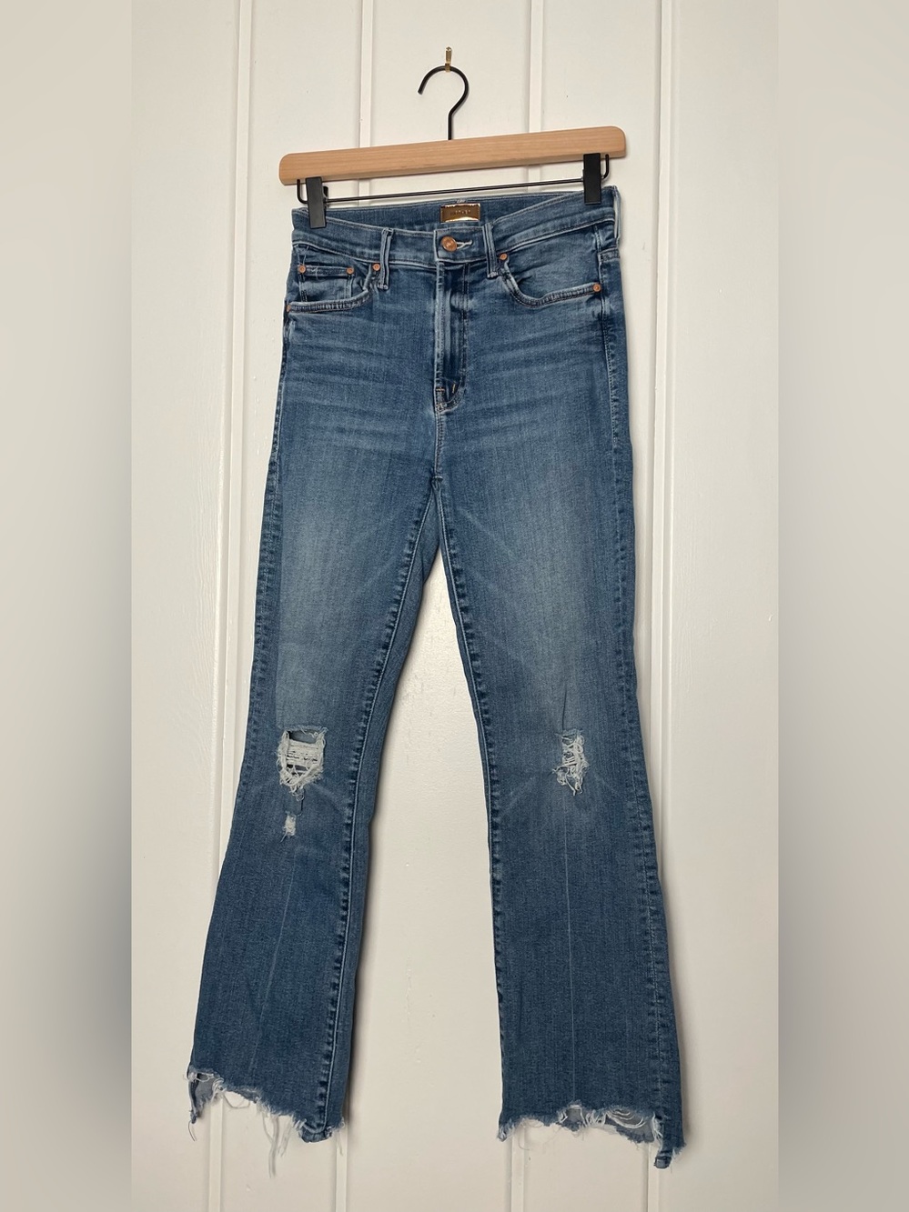 MOTHER The Insider Crop Step Chew Jeans Dancing On Coals Blue Denim Size 25